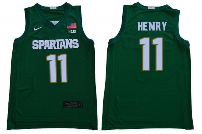 Men Michigan State Spartans NCAA #11 Aaron Henry Green Authentic Nike 2020 Stitched College Basketball Jersey VT32M32SY